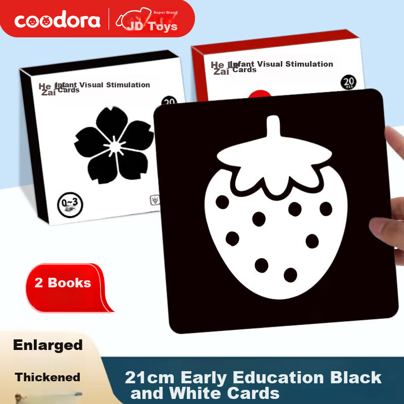 COODORA Black and White Newborn Cloth Book Baby 0-3 Months Visual Tracking Card Large Size Early Education Toy
