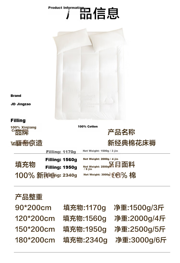 JD Original Xinjiang Cotton Class A Student Dormitory Mattress Pad, Classic All-Cotton for Bunk Beds, 0.9x2m 25