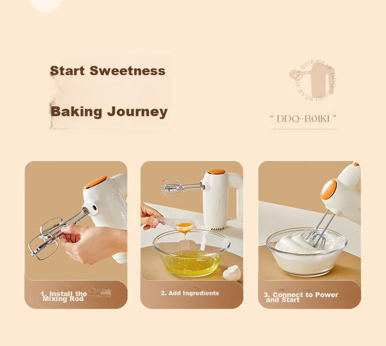 Bear Electric Egg Beater with Stand, Mini Handheld Cream Whipper for Baking, 304 Stainless Steel Automatic Mixer, Whipping Device DDQ-J02L1 15