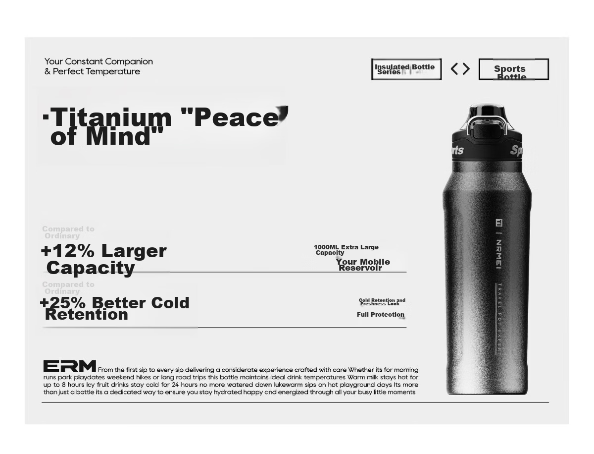 ERM Pure Titanium Insulated Water Bottle Men's Large Capacity Lightweight Outdoor Sports Portable Cycling Pure Titanium Flask Cup 1