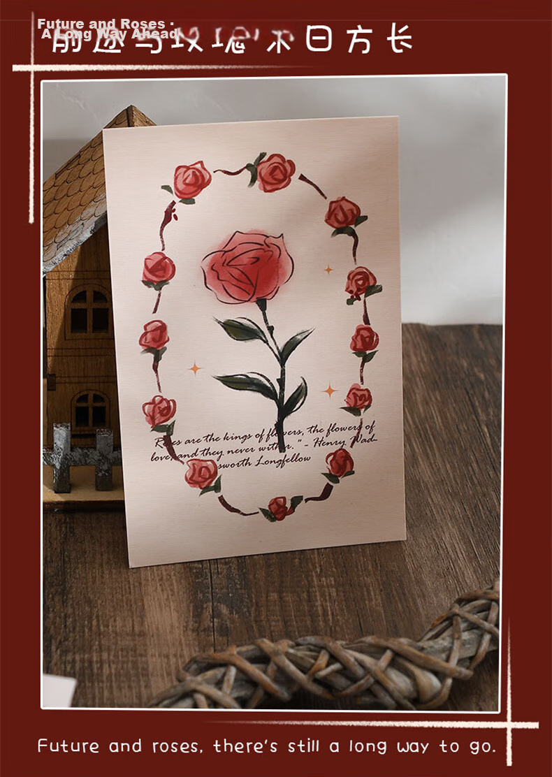 Deyin Qixi Handwritten Blessing Greeting Cards Postcards Confession Festival Birthday DIY Ceremony Message Cards Romantic Gift Rose Poet 30 Sheets 4275 8
