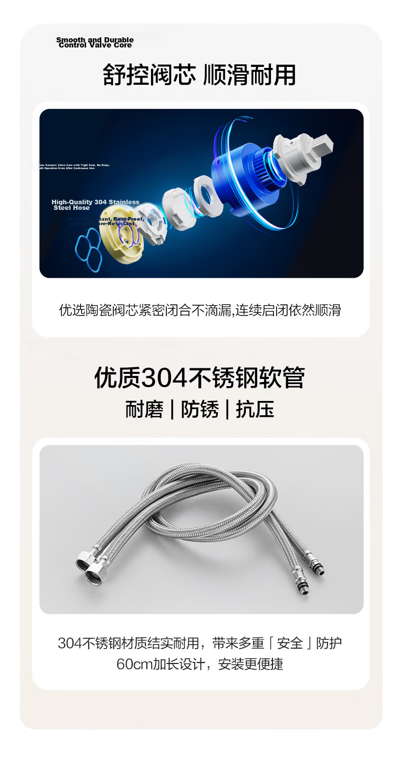 HEGII Basin Faucet Three-Function Wide Waterfall Pull-Out Lift Rotatable Hot and Cold Faucet DML906-115B 14