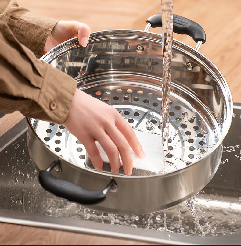 SUPOR Easy Storage 304 Stainless Steel Double-Layer Bottom 30cm Steamer Pot Soup Pot Steaming Basket for 3-4 People SZ30B1 22