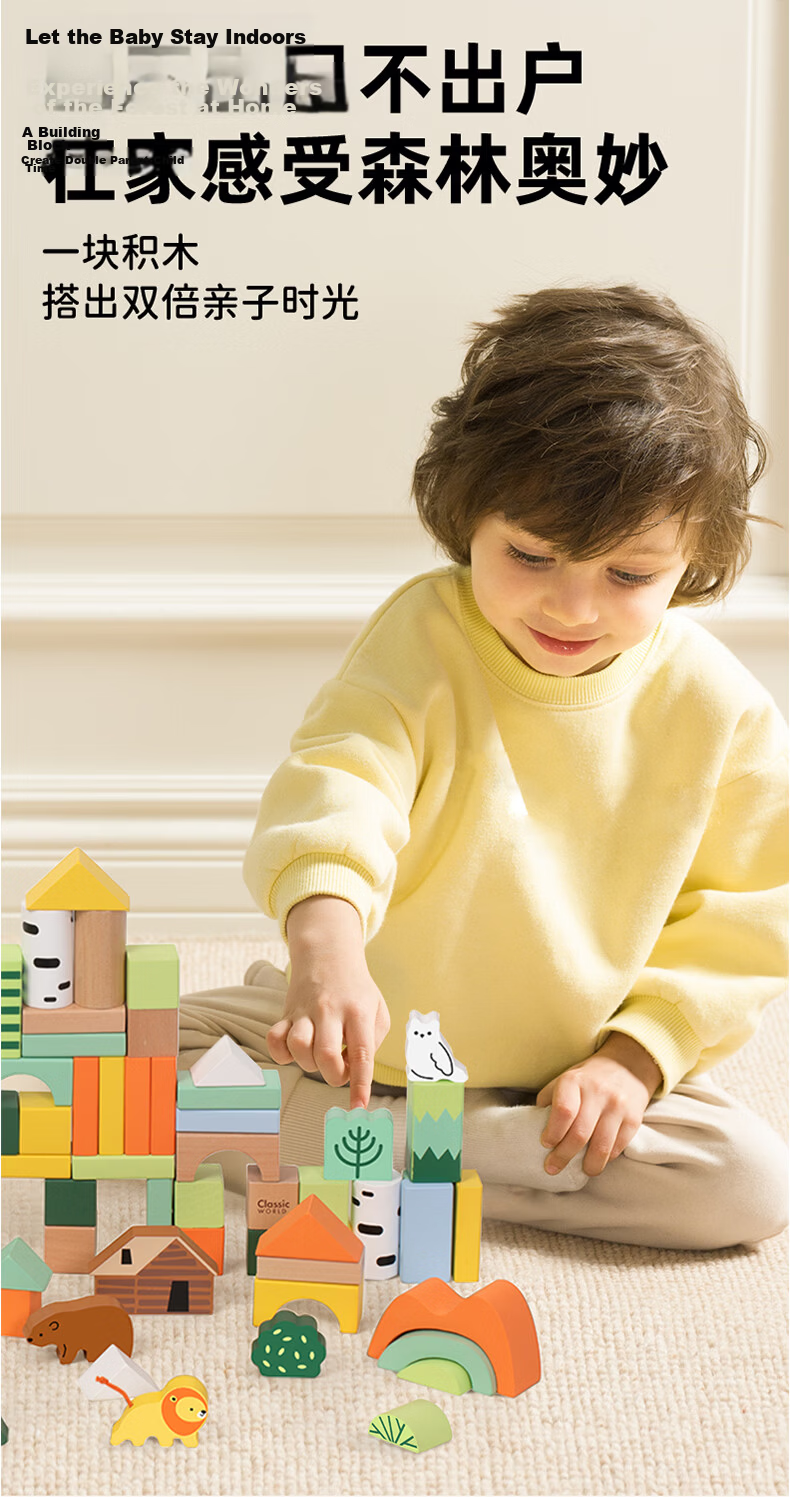 Classic World Wooden Educational Building Blocks Large Chunky Baby Teething Toy for Boys and Girls Children's Day Gift 5