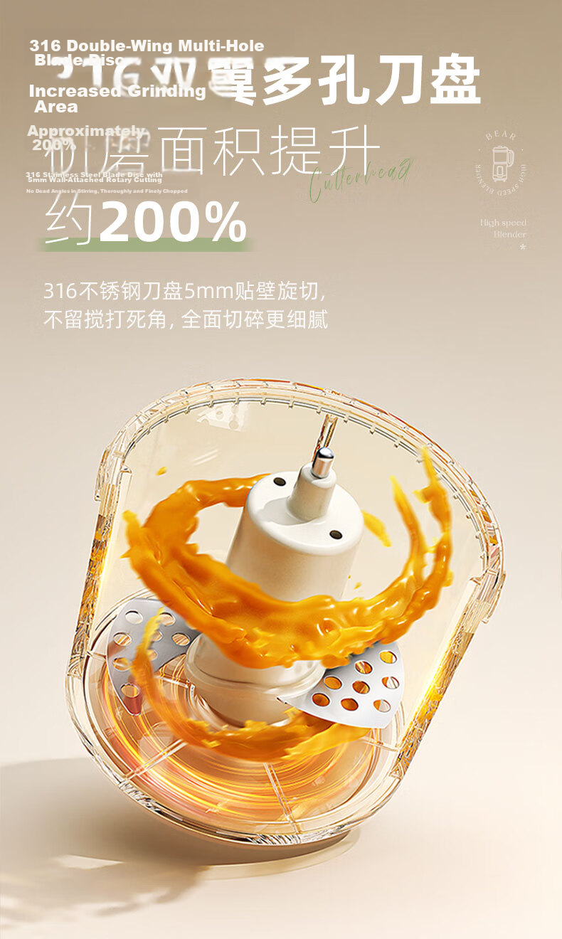 Bear Baby Food Processor Upgraded 316 Stainless Steel Shaft Multifunctional Garlic Grinder Meat Mincer 8-Blade Single Cup Single Knife 10
