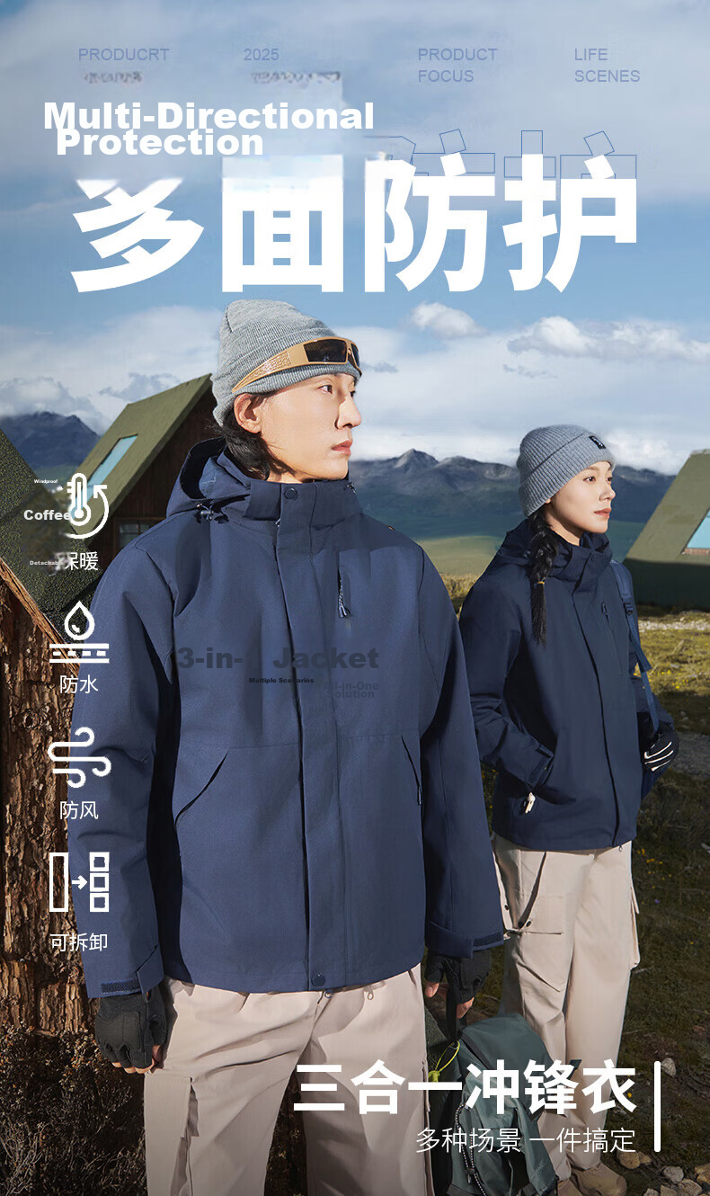 JEEP SPIRIT Unisex 3-in-1 Outdoor Waterproof Windproof Warm Jacket Moonlight Blue XL 1
