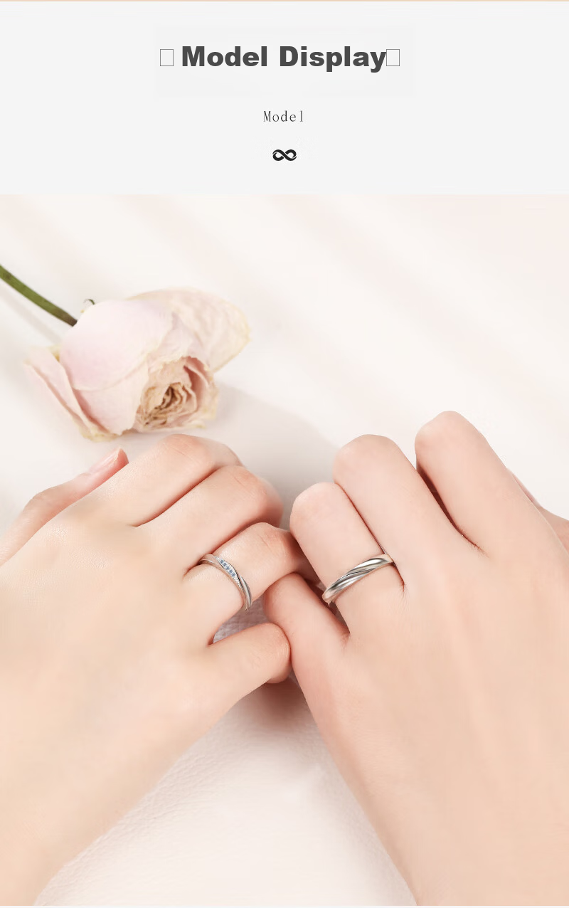 MANHE S999 Pure Silver Couple Rings Set Engagement Diamond Ring Adjustable Women's Tail Ring Valentine's Day Gift 12