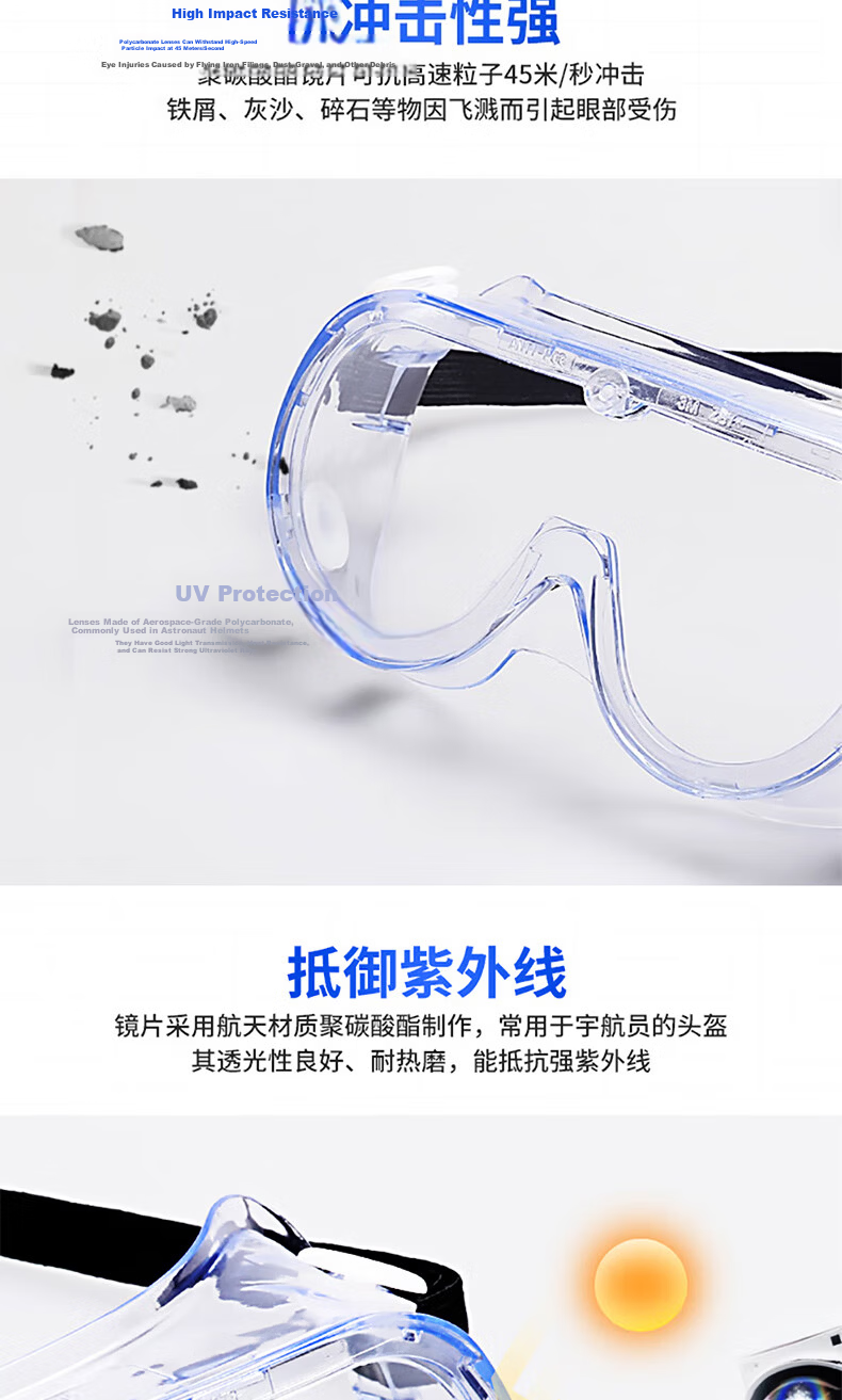 3M 10196 Safety Goggles, Windproof, Dustproof, Impact Resistant, Industrial Protective Eyewear for Cutting And Splashing Protection, 1 Pair 7