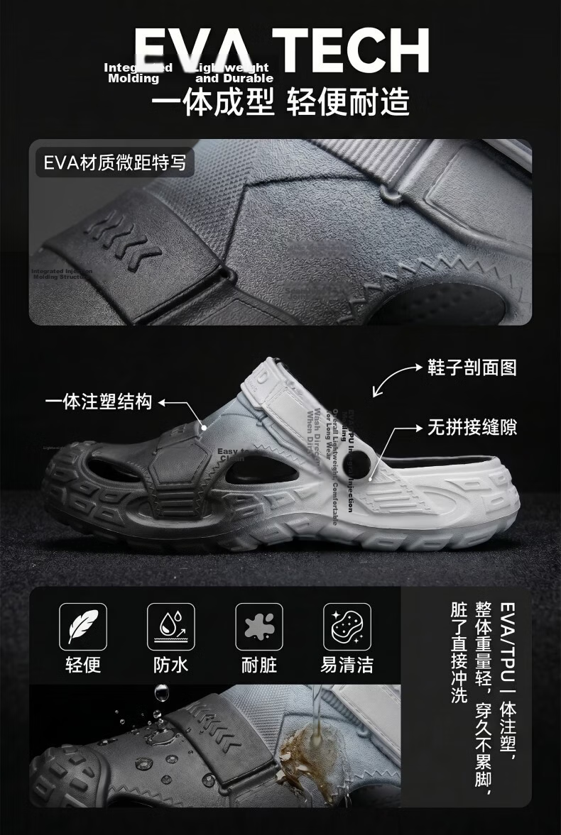 HIPANDA Men's Non-Slip EVA Hole Shoes Thick Sole Height Increasing Breathable Comfortable Open Toe Beach Driving Sandals 11