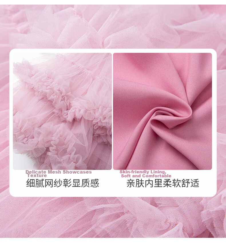 Fulomi Girls' Dress Spring New Sweet Stylish Mesh Dress Baby First Birthday Dress Lotus Pink 160 5