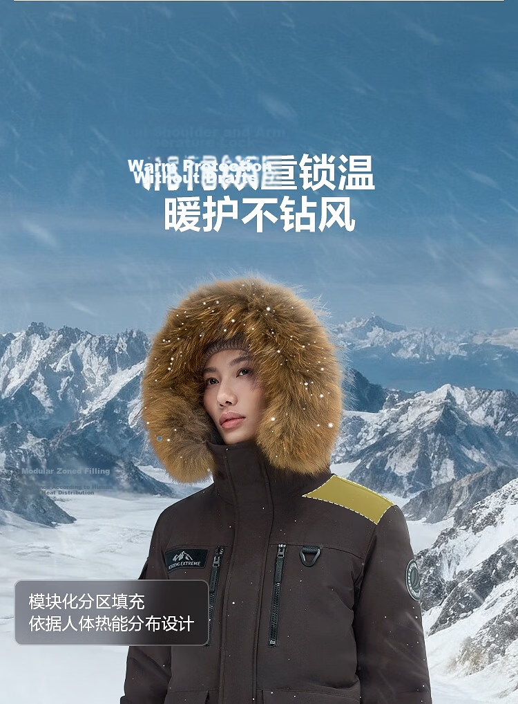 BOSIDENG 25-Year Winter Extreme Cold Northeast Special Thickened Goose Down Unisex Mall-Style Down Jacket with Large Fur Collar 14