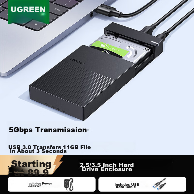 Ugreen USB 3.0 External Hard Drive Enclosure 2.5/3.5 Inch SATA SSD HDD Case for Laptop Desktop