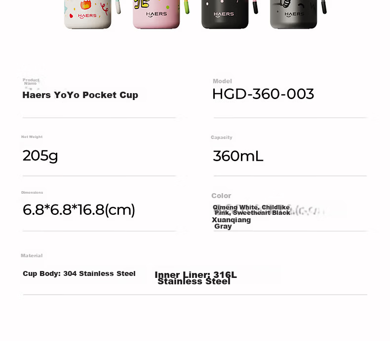 HAERS Insulated Portable Pocket Mug 316 Stainless Steel Mini Portable High-Value Tea Cup 210ML Black 15