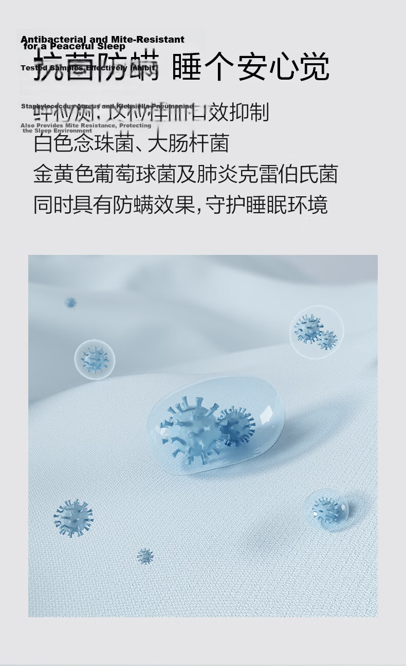 Luolai Home Textiles Class A Ice Silk Mat [Machine Washable] Antibacterial Mite-Resistant Cooling Bed Sheet Set Blue 180*200*30cm Three-Piece Set 7
