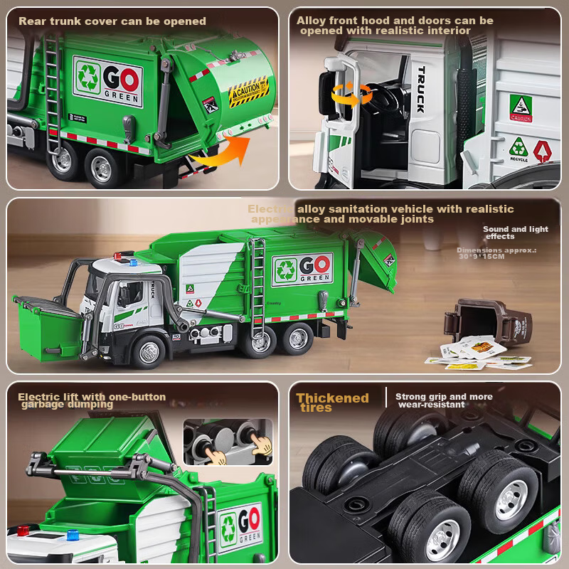 Yixuan Toys Extra Large Garbage Truck Sanitation Engineering Self-loading and Unloading Trash Bin Children's Toy Gift 6