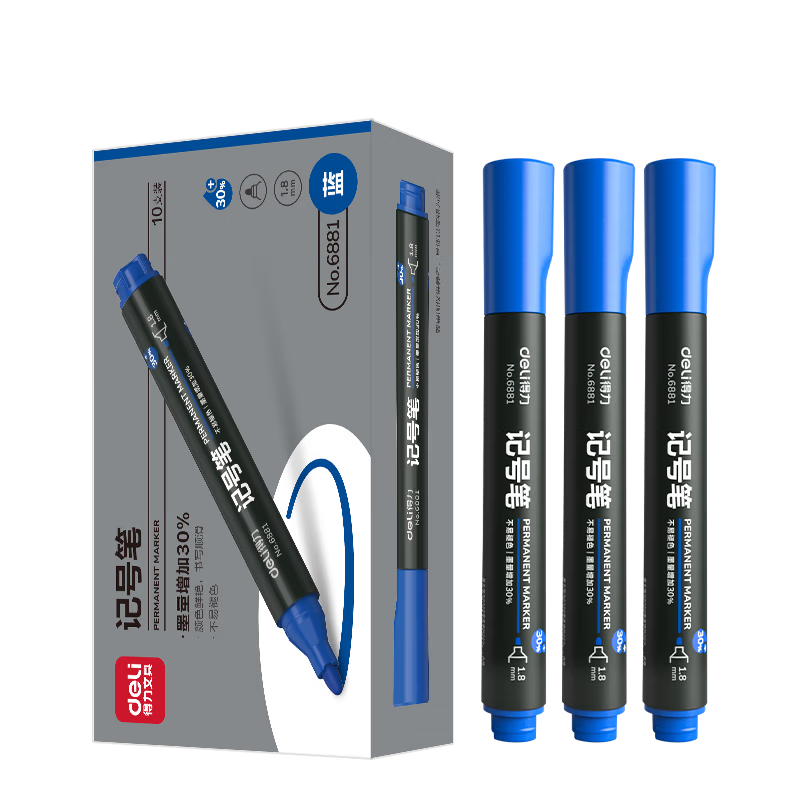 Deli Thick Tip Oil-Based Marker Pen Large Head Pen 30% More Ink Logistics Home Courier Signature Office Marker Pen Student Stationery 10pcs/box P06881 Blue