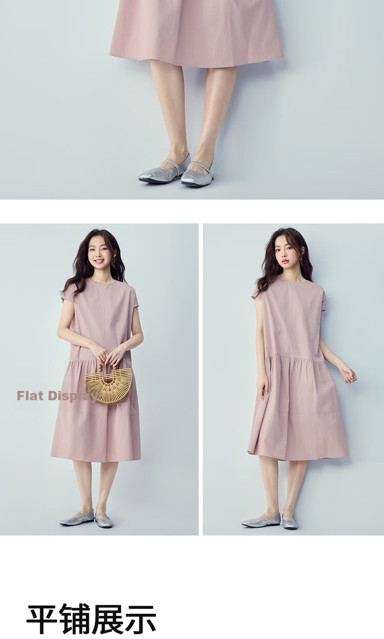 Giordano Women's Short Sleeve Dress 2026 Summer New Pure Cotton Pleated Round Neck Puff Sleeve Dress 13466534 17