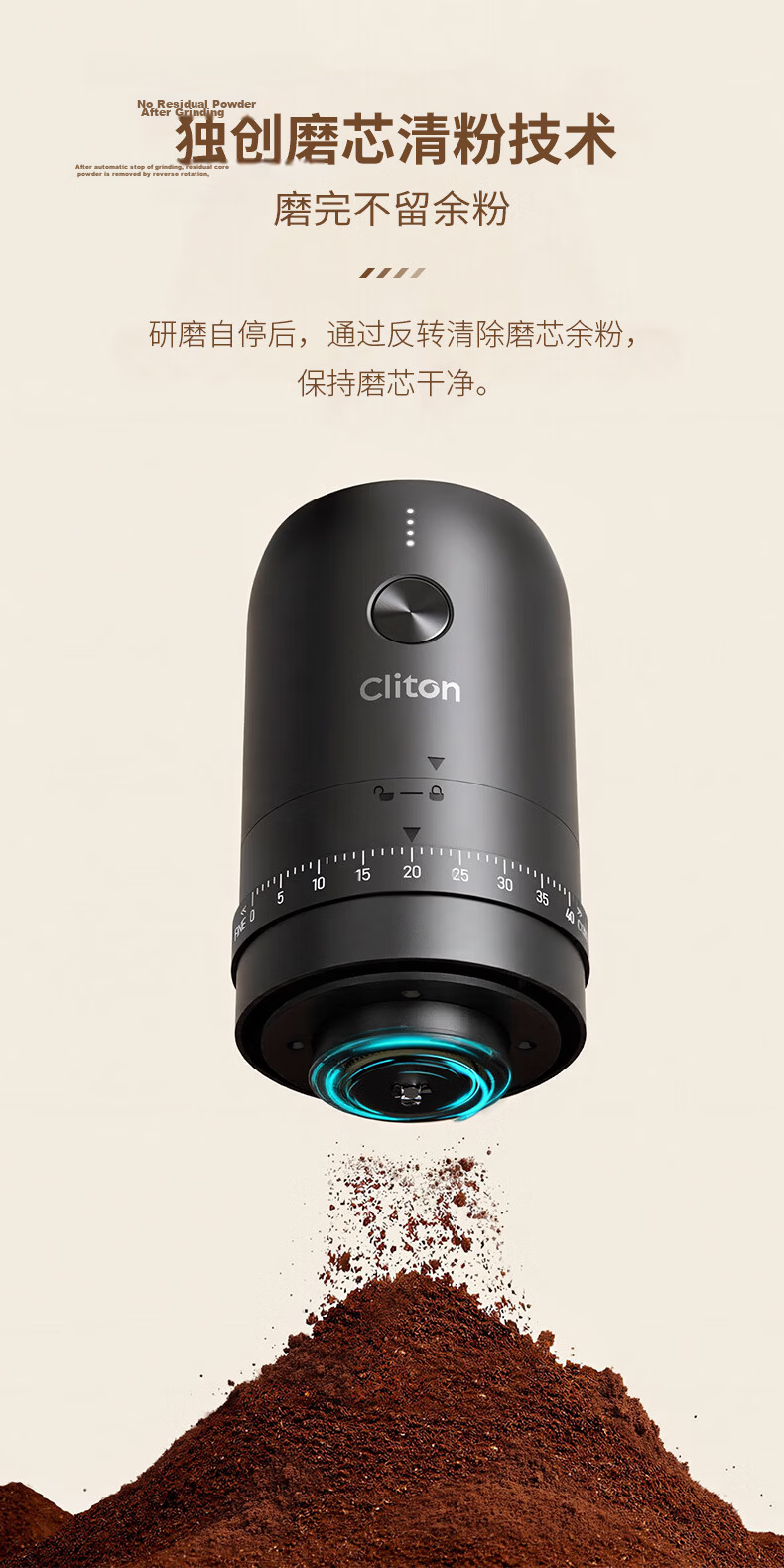 CLITON Electric Coffee Grinder Adjustable Portable Manual Coffee Bean Grinder Automatic Powder Mill 22