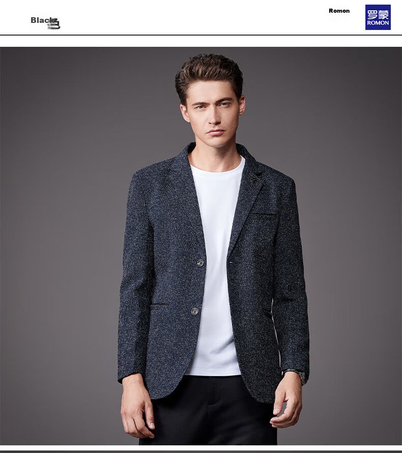 ROMON Men's Suit, Fashionable Business Single-Breasted Jacket, Versatile Casual Blazer, YT2058, Black, 4XL 11