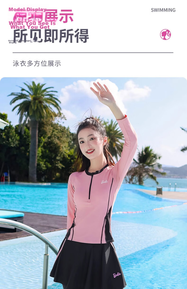 Barbie Two-Piece Swimsuit Set for Women: Conservative Tummy Control Slimming Long Sleeve Top And Long Pants Sports Swimwear for Hot Springs Beach Vacatio 22
