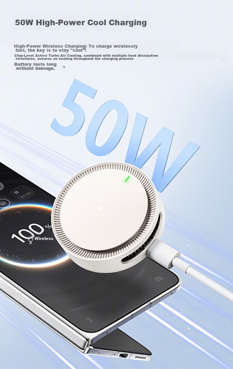 OPPO Magnetic Turbo 2 AIRVOOC 50W Magnetic Wireless Charger Cloud Mist White Compatible with Apple Wireless Charger for OPPO and OnePlus Series Phones 3