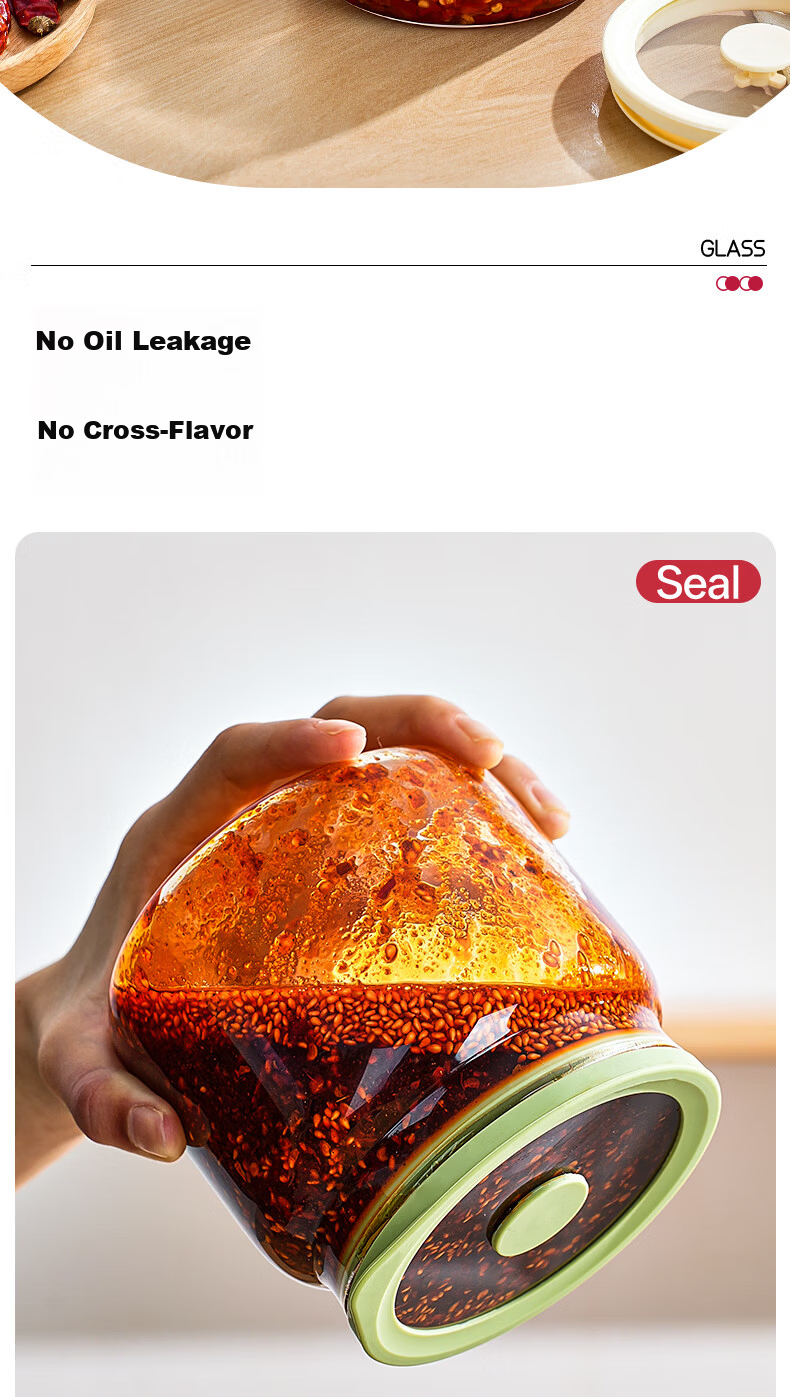 PINYU Glass Chili Oil Container with Lid, High-Temperature Resistant Lard Jar, Food-Grade Sealed Household Spicy Oil Pot 2