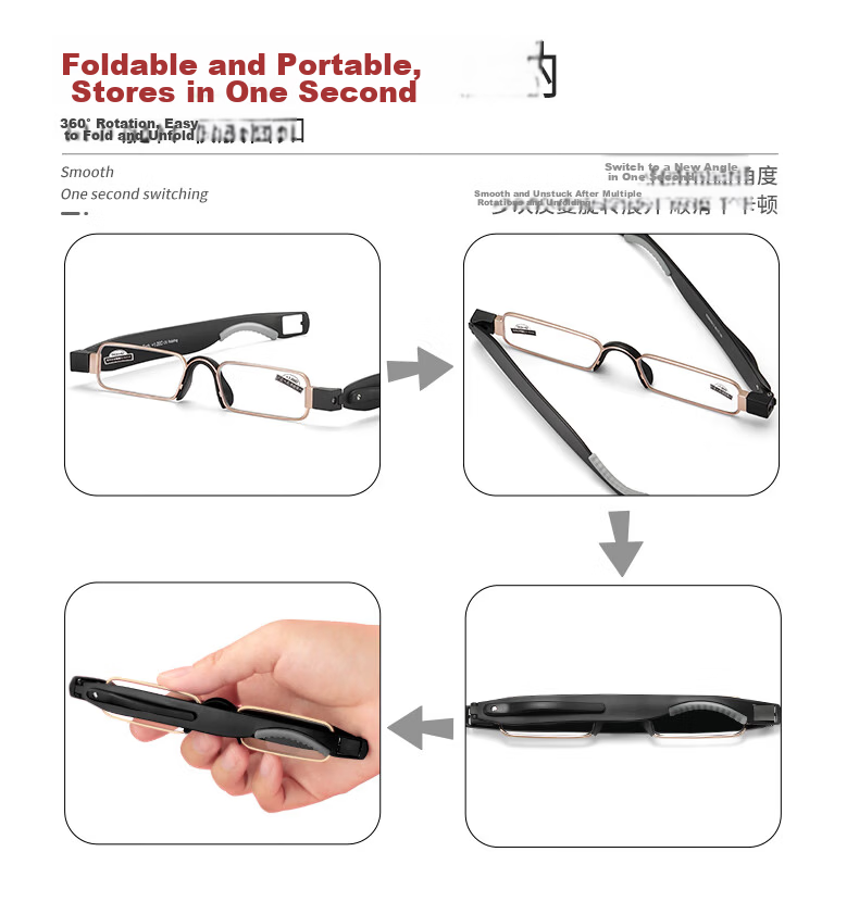 Funsonca Blue Light Blocking Reading Glasses Foldable Durable Imported Material 360° Rotatable Portable Pen Style Unisex 6109 Black +1.50 Diopter 5