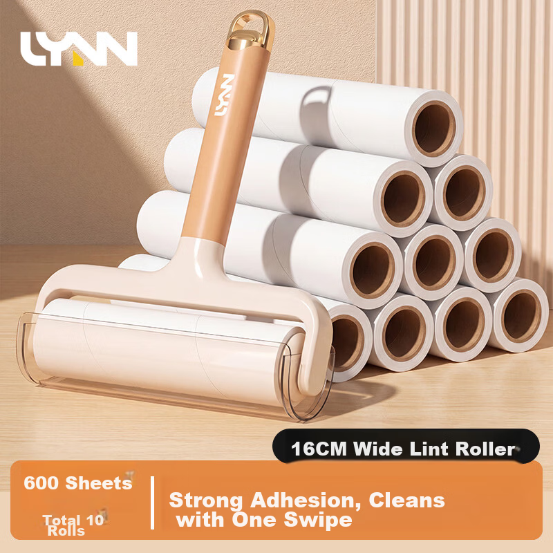 LYNN Lint Roller 16cm 10 Rolls 600 Sheets Pet Hair Remover for Clothes Cat Dog Carpet Cleaning Brown
