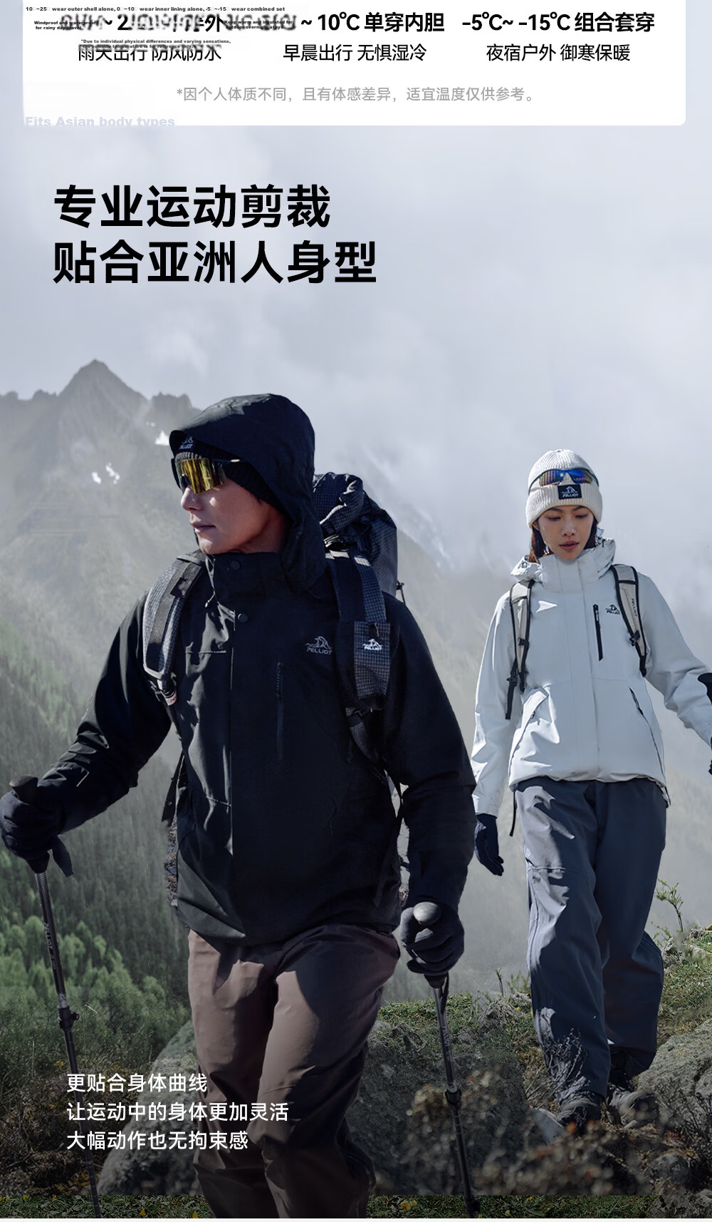 Pelliot Mountain Classic 2.0 3-in-1 Waterproof Jacket Unisex Spring Autumn Warm Coat Jacket 11340105 Blue S 11