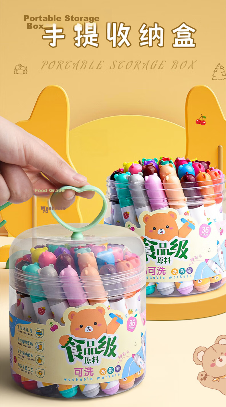 M&G Stationery 36-Color Food-Grade Children's Watercolor Pens with Anti-Shrink Cone Tip for Drawing Toddler Doodle Safe Back-to-School Gift ACP901Z7 8