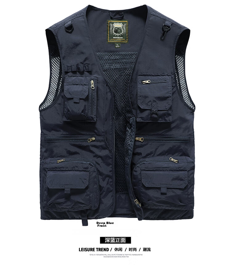 JEEP SPIRIT Men's Work Vest Spring Autumn Fishing Photography Multi-Pocket Jacket Black M 15