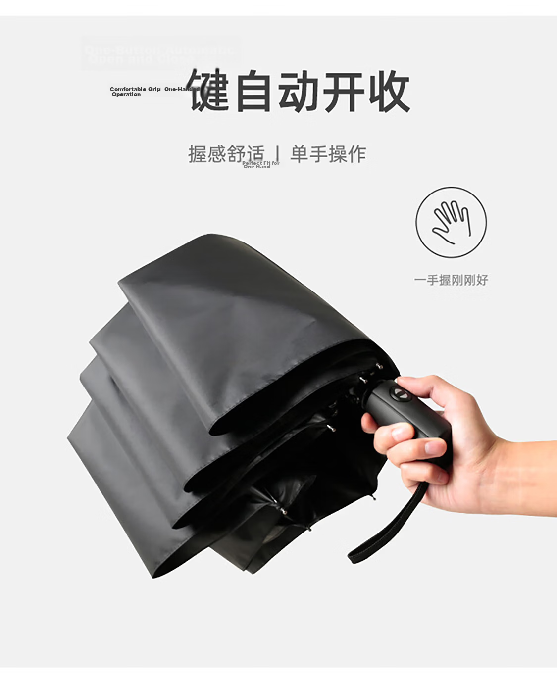 C'mon Fully Automatic Large Three-Fold UV Protection Sun and Rain Umbrella Black 5