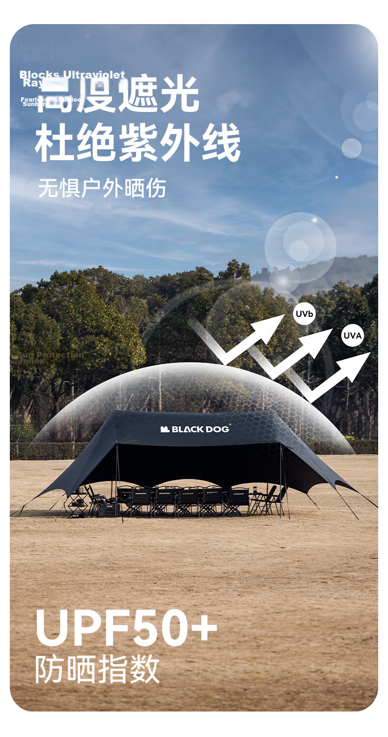 Black Dog Black Vinyl Canopy Outdoor Camping Tent Sunshade Extra Large 80㎡ Sunshade Area Night Black 8