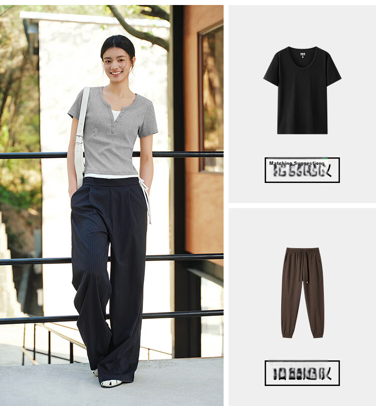 Semir Mall Style | Women's Summer Short Sleeve T-Shirt, Short Colorblock Fake Two-Piece, 2026 Shoulder Top 101326100004 15
