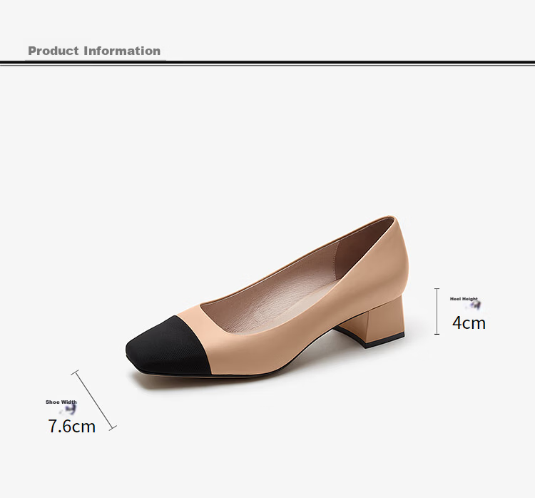 Laird & Dan 2026 Spring Summer Square Toe Colorblock Chanel Style Commuter Mid Block Heel Women's Single Shoes 5T40109 Daiwa Black BKK35 3