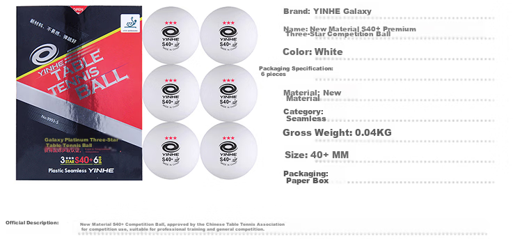 YINHE H40+ New Material Powerful Ping Pong Balls with Seams, 3-Star Table Tennis Competition Balls, White, Pack of 12 2