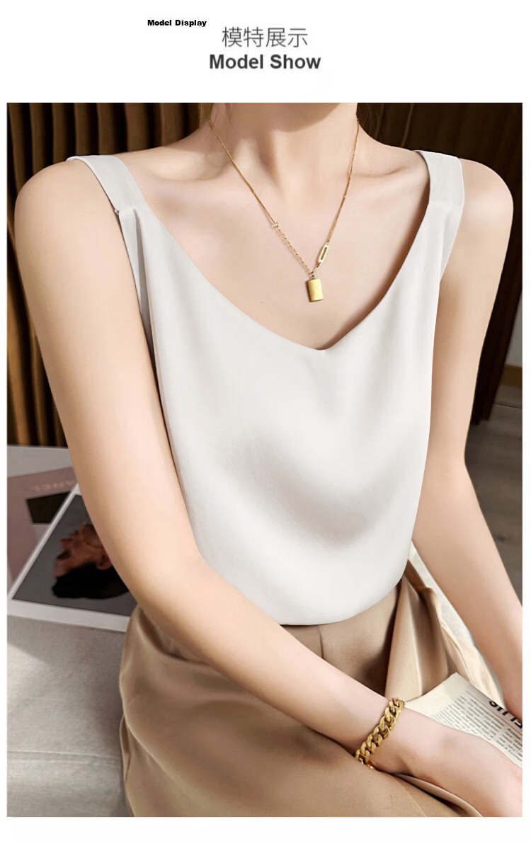 Tingmei Ice Silk Camisole Women's Suit Inner Wear Outer Wear Thin Backless Loose Summer White Top 10