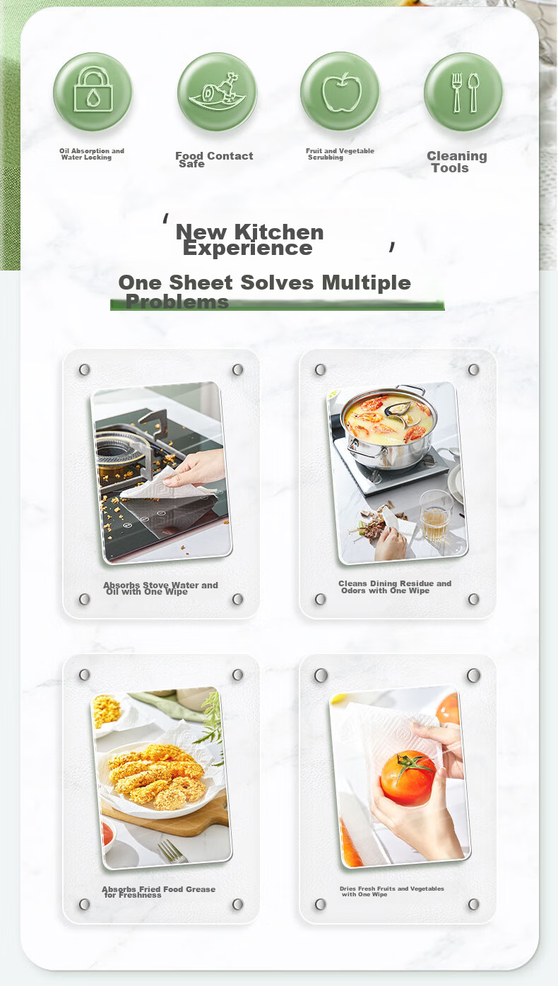 Heartprint Kitchen Paper Hanging Tissue 120 Sheets*1 Pack Oil-Absorbing, Water-Locking, Food-Grade Thickened Kitchen Paper 2