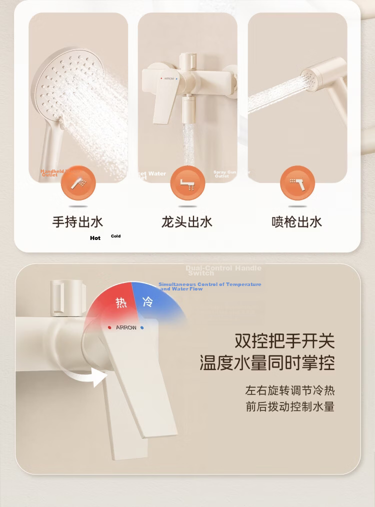 ARROW Simple Shower Head, Gunmetal Gray Shower Head, Brass Faucet, Pressure-Boosting Shower Sprayer 13