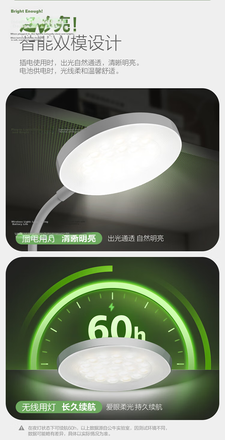 BULL A-Grade Illumination ML-D005A Dual-Use Plug-In Stepless Dimming Dormitory Household Clip-On Desk Lamp, White, 4000K 3