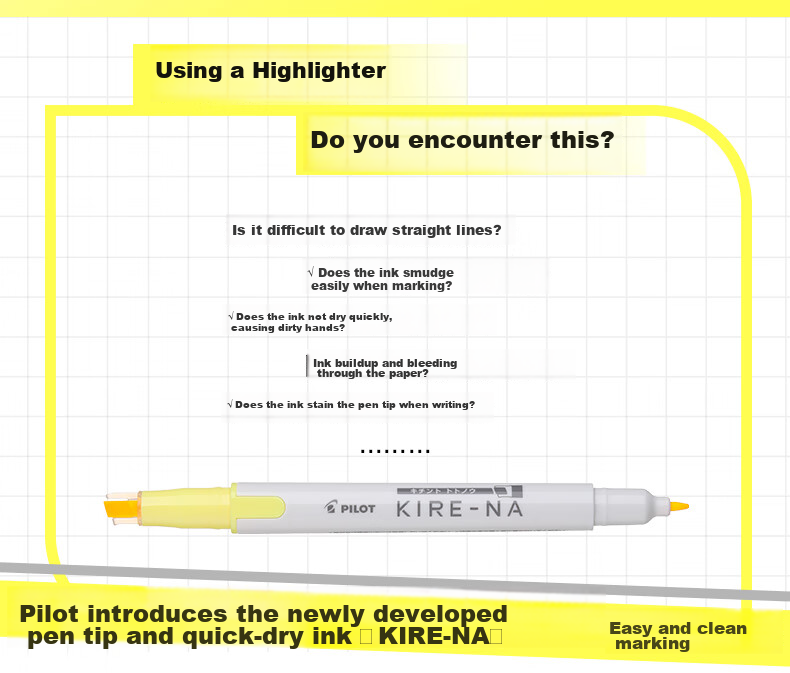 PILOT KIRE-NA Dual-Ended Highlighter Marker Pen Set of 10 - Smudge-Proof Fluorescent Markers for Students, Journaling, and Outlining 3