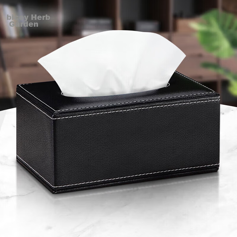 Baicaoyuan Tissue Box Leather Napkin Holder for Living Room Desktop Office Business Dining Table Storage Box