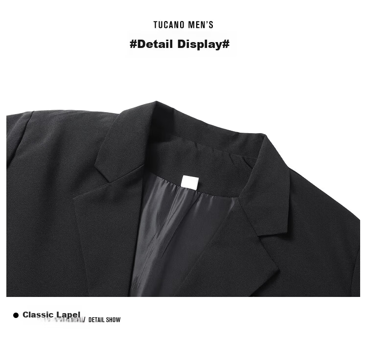TUCANO Men's Suit Jacket Four-Season Solid Color Business Casual Formal Workwear Single-Breasted Black 2XL 13