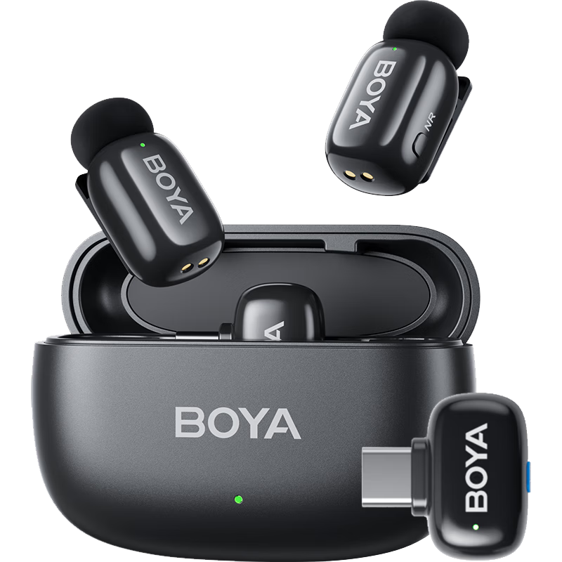 BOYA Mini Wireless Lavalier Microphone for Mobile Live Streaming Outdoor Interview Short Video Recorder AI Noise Reduction Dual Channel Mini Mic 2-in-1 Version