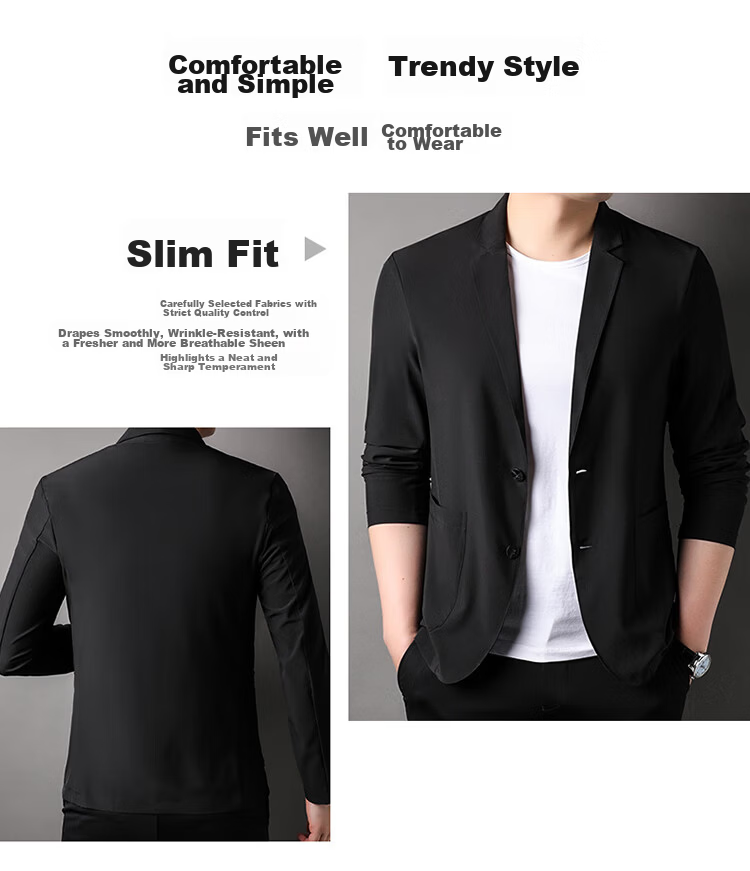 TUCANO Men's Summer Ice-Feel Anti-UV Blazer Suit Jacket Professional Business Casual Top Black XL 5