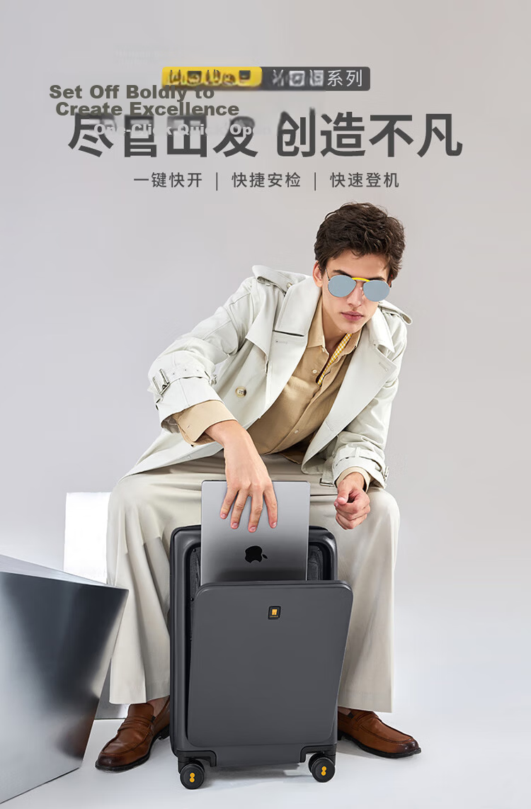 LEVEL8 Suitcase Travel Luggage 20-Inch Business Carry-On with Front Opening, Spinner Wheels And Password Lock for Men And Women, Blue 1