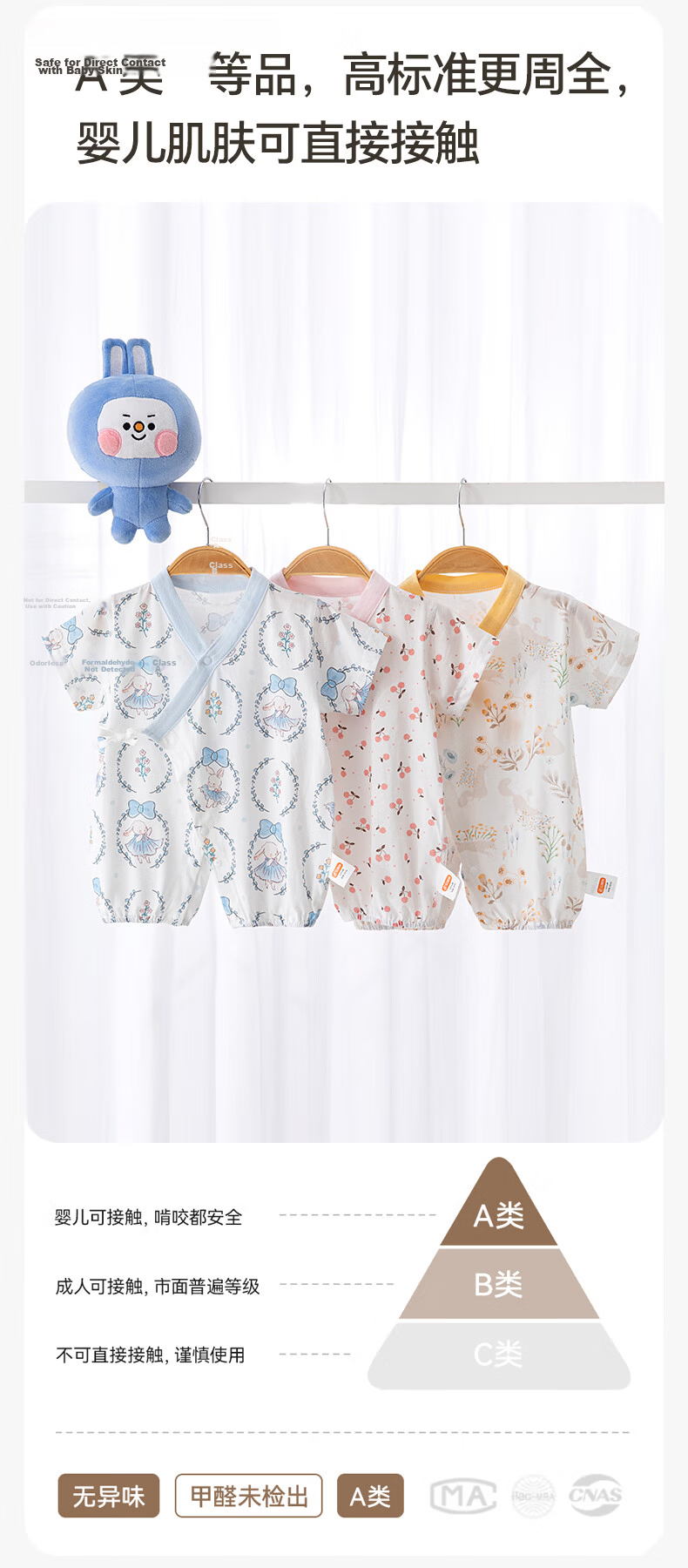 Babyprints Infant Romper, Baby Short-Sleeve Bodysuit, Summer Pure Cotton Onesie, Soft Belly-Protecting Full Moon Outfit, Blue, Size 66 5