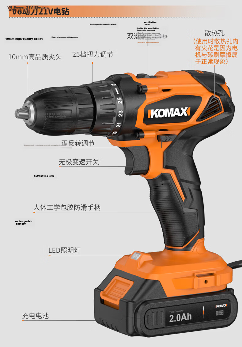 Comais 21V Cordless Electric Screwdriver Drill Lithium Battery Hand Drill Home Power Tool Kit 31