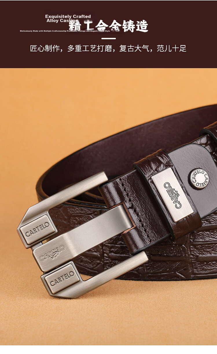 CARTELO Men's Vintage First Layer Cowhide Leather Pin Buckle Fashion Belt Gift for Boyfriend Husband Dad 9