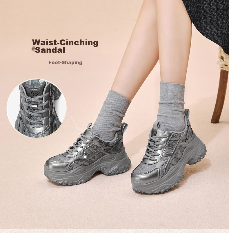 BASTO 25 Autumn New Dad Shoes Fashion Thick Sole Height Increasing Women's Shoes D3656CM5 Dark Gray 35 17